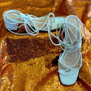 New! White Block Heel Strappy Sandals